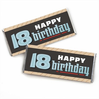 Big Dot of Happiness Boy 18th Birthday - Candy Bar Wrapper Eighteenth Birthday Party Favors - Set of 24