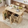 Whisen Woven Checkerboard Pattern Design Kitchen Island with Drop Leaf, Rolling Kitchen Island on Wheels - Natural - 2 of 4
