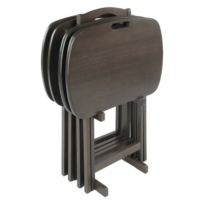 Oyster Gray 5-Piece Contemporary Wood Snack Table Set with Storage Stand