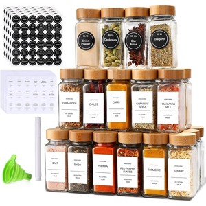 24Pcs Spice Jars with Labels, Glass Spice Jars with Bamboo Lids, Kitchen Essentials Seasoning Organizer - 1 of 4