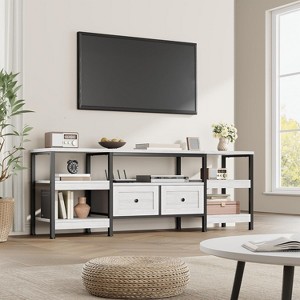 63" Modern-Industrial TV Stand with 2 Fabric Drawers, Rustic Media Console with Storage Shelves, Open Design & Metal Frame, Brown - 1 of 4