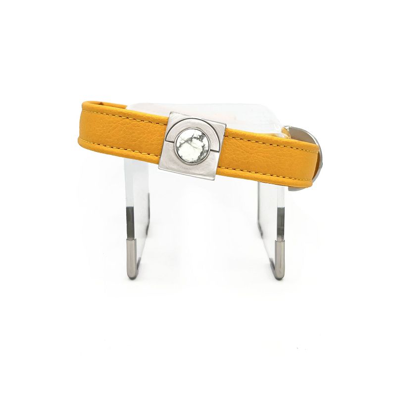 DIPHDA Luxury Pet Collar Charm Set – Durable Eco-friendly Vegan Cactus Leather Collar w/ White Howlite Crystal Charm - Yellow/ Orange, 3 of 4