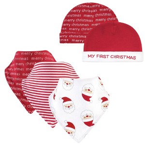 Hudson Baby Infant Boy Cotton Bib and Caps Set 5pk, Santa, One Size - 1 of 2