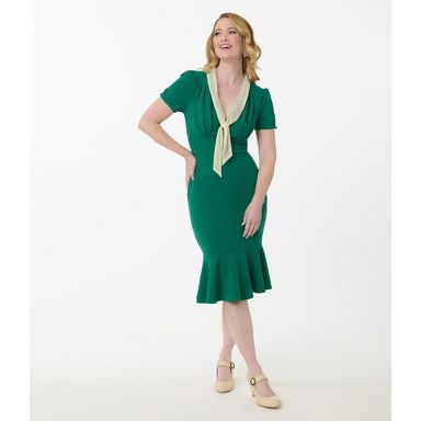 slim fit dress slacks 1930s - Glorious Forest Green Rayon Crepe Dress main image 0