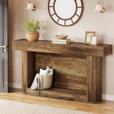 Rustic Brown Wood Grain 63" Farmhouse Console Table