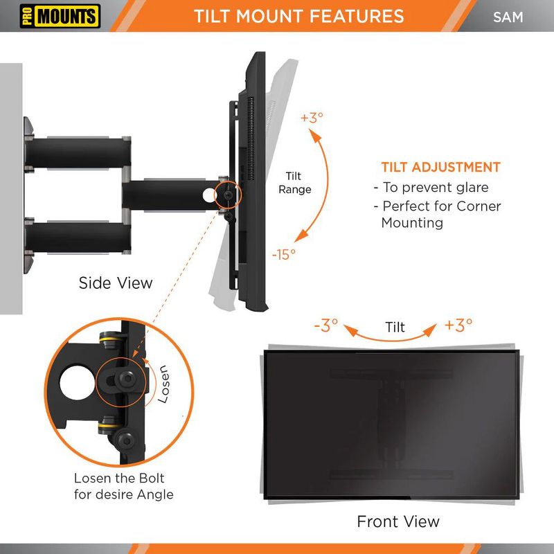 Promounts Full Motion TV Wall Mount for TVs 30" - 65" Up to 80 lbs, 3 of 5