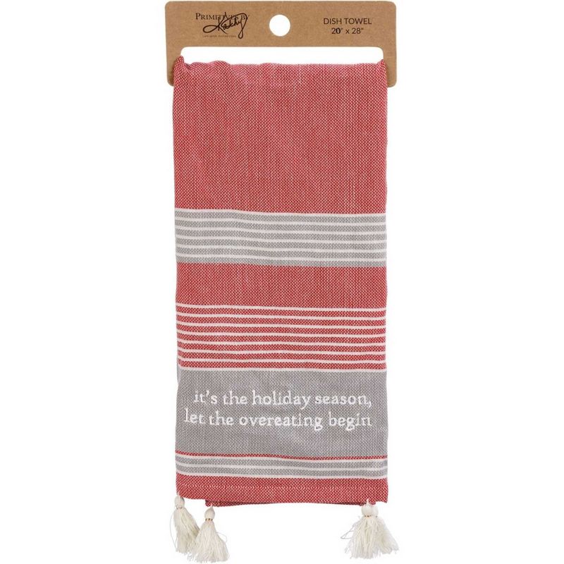 PRIMITIVES BY KATHY 28.0 Inch Holiday Season Dish Towel Tassels Overeating Kitchen Towel, 1 of 4