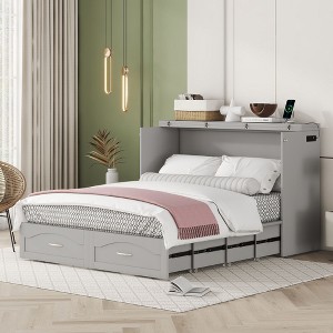 NicBex Queen Size Murphy Bed 80.5" Wooden Frame Queen Murphy Bed Cabinet Morden Hideaway Wall Bed with USB Ports for Living Room - 1 of 4
