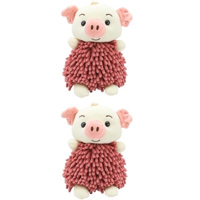 REGALWOVEN Bathroom Kitchen Cute Cartoon Piggy Chenille Soft Absorbent Hand Towel 2 Packs 7" x 11"