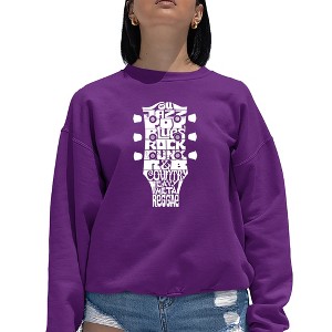 LA Pop Art Women's Word Art Crewneck Sweatshirt - Guitar Head Music Genres - 1 of 4