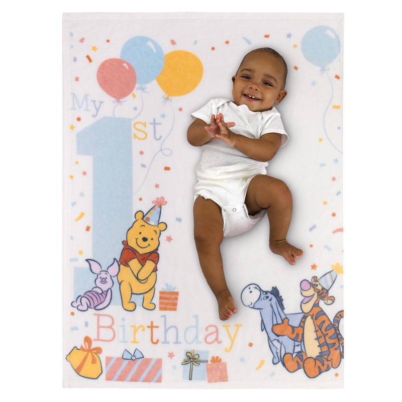 Disney Winnie the Pooh My 1st Birthday Multi-Colored Piglet, Tigger, and Eeyore Super Soft Photo Op Baby Blanket, 4 of 5