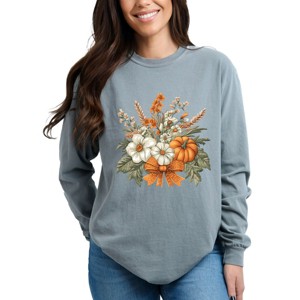 Simply Sage Market Coquette Orange Bow Fall Floral Garment Dyed Long Sleeve - 1 of 4