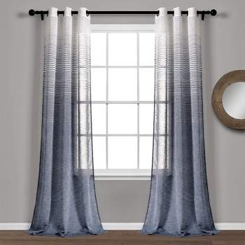 Home Boutique Ombre Stripe Grommet Sheer Window Curtain Panels Navy 38X84 Set