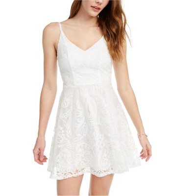 Speechless Womens Shimmer Fit & Flare Dress, White, 9