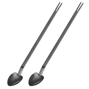 Unique Bargains Stainless Steel Reusable Dual Purpose Fruit Cocktail Mixing Spoon 2 Pcs - 1 of 4