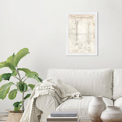 Wynwood Studio 15"x21" Gibson Les Paul Guitar 1955 Parchment Wall Art White Frame: Modern Canvas, Wood Composite Frame, Mixed Media