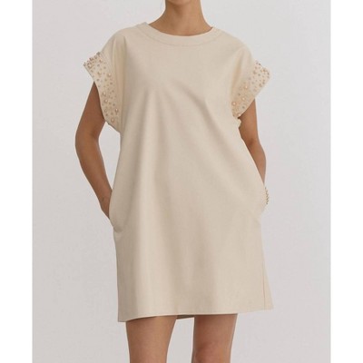 Women's Faux Leather And Pearls Dress - entro