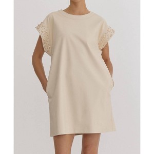 Women's Faux Leather And Pearls Dress - entro - 1 of 4