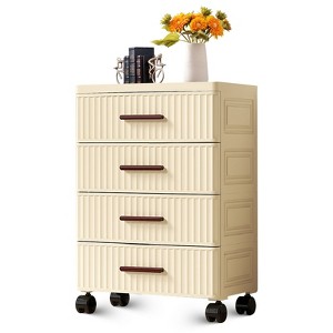 5 Tiers Plastic Drawer Storage On Wheels, Storage Chest of Drawers Tall Dresser, Pull Out Storage Bins for Bedroom Living Room Entryway Hallway - 1 of 4