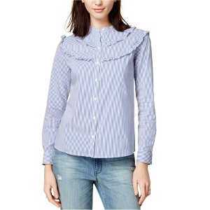 maison Jules Womens Ruffled Button Up Shirt - 1 of 1