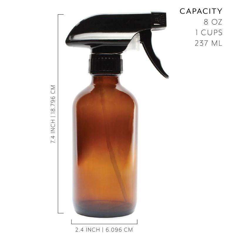 Cornucopia Brands 8oz Amber Glass Spray Bottles, 2pk; Brown w/Heavy Duty Mist & Stream Sprayers, 2 of 7