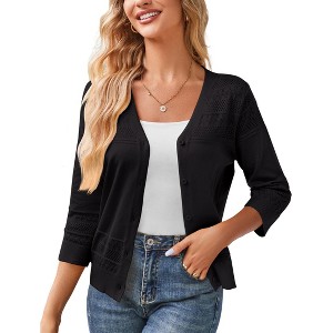 Clearlove Womens Cropped Cardigan Knit Shrugs for Dresses V Neck Button Down Bolero Cardigans Sweaters - 1 of 4