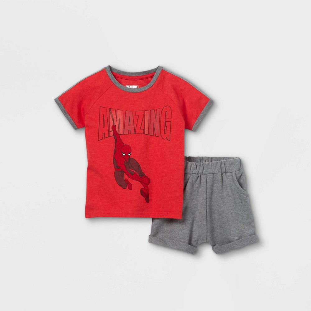 Size 4T Toddler Boys' Amazing Marvel Short Sleeve French Terry Top and Bottom Set - Red 