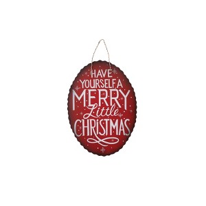 Storied Home Hand-Painted Hanging Metal Scalloped Wall Décor "Have Yourself A Merry Little Christmas", Red, White and Black - 1 of 3
