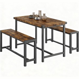 4-Person Dining Set with 2 Upholstered Benches - 43.5 inch Table, H-Frame Steel Base, 400lb Capacity, Space-Saving Design for Compact Spaces - 1 of 4