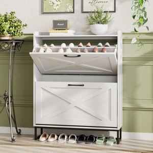 Narrow Shoe Rack Cabinet with Flip Drawers, Hidden Golden Handles - 1 of 4