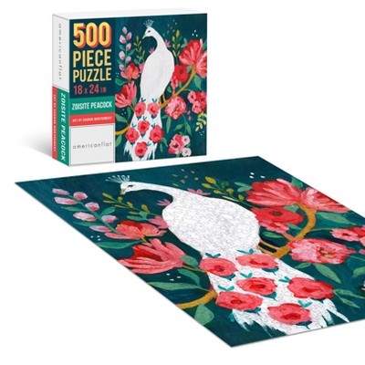 Americanflat 500 Piece Jigsaw Puzzle, 18x24 Inches, "Zoisite Peacock" Artwork by Sharon Montgomery