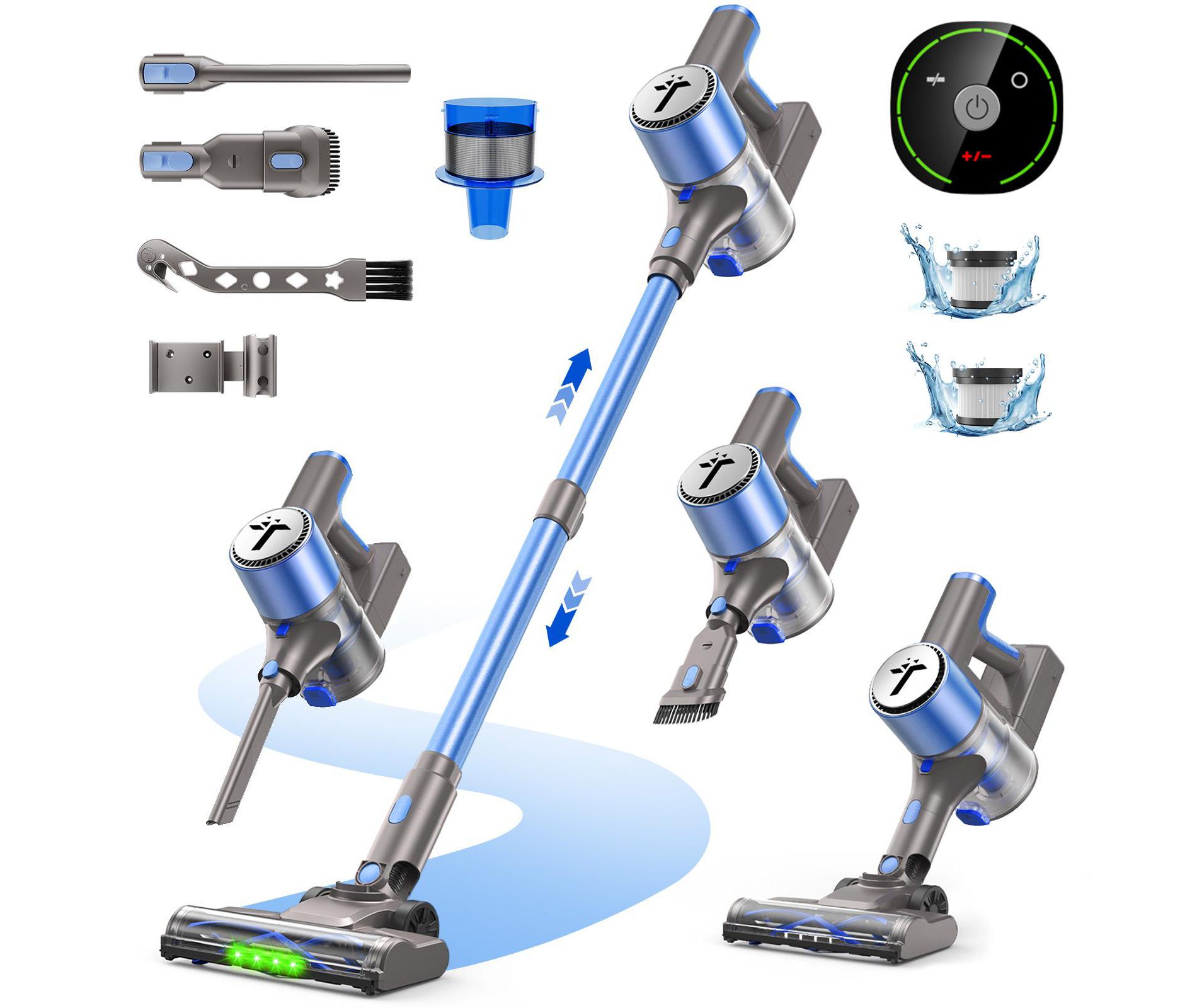 Teendow Cordless Vacuum Cleaner,50KPa Lightweight Stick Vacuum with 300W Brushless Motor,Self-Standing Design,Hardwood Floor Vacuum,Blue