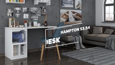 Hampton 54'' Black Mid-Century Modern Office Desk with Open Shelving
