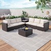 8-Piece Outdoor Patio Furniture Set, Modular Pe Rattan Wicker Sectional Sofa with Glaass Top Table for Garden and Backyard, All-Weather Design, Beige - 2 of 4