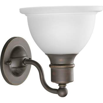 Progress Lighting Madison 1-Light Wall Bracket, Antique Bronze, White Etched Glass, Up/Down Mounting, Damp Rated