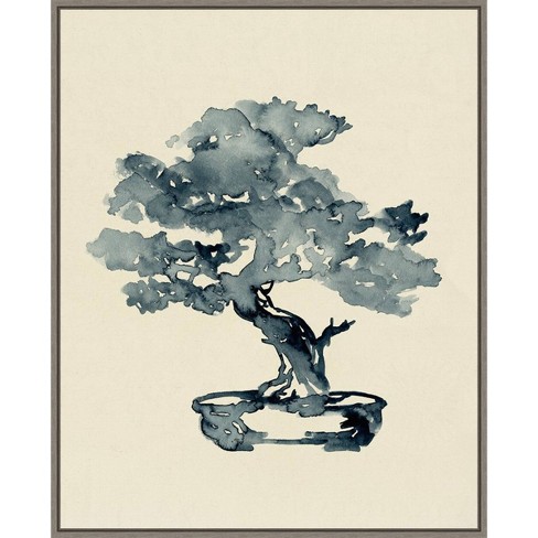 22 x 28 Indigo Bonsai Tree III by Jacob Green Framed Canvas Wall Art Gray  Wash - Amanti Art