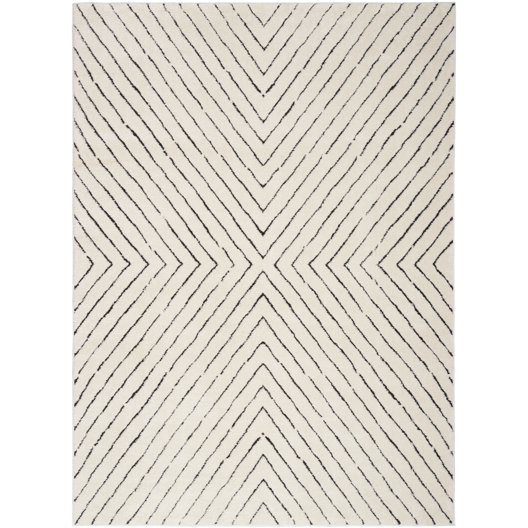 Nourison Cozy Modern Scandinavian Indoor Area Rug Ivory Black 6'7" x 9'