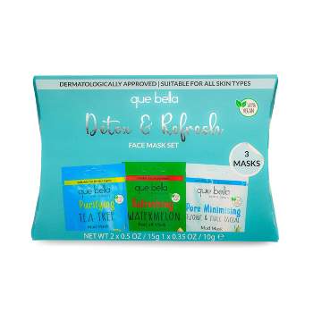 Que Bella Holiday Detox & Refresh Pamper Pouch Pore Minimizing Face Mask Gift Set - 1.5 fl oz/3pc