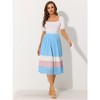 Allegra K Women's Elastic Waist Color Block A-Line Midi Pleated Chiffon Skirt - 3 of 4