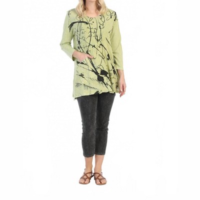 Women's Scrolls Mineral Washed Cotton Top with Linen Contrast - Jess & Jane