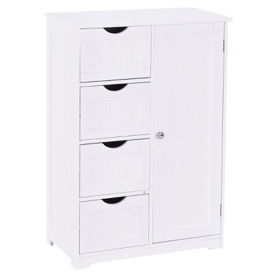 Tangkula 4 Drawer  2 Shelves Storage Cabinet Free Standing Wooden Cupboard White