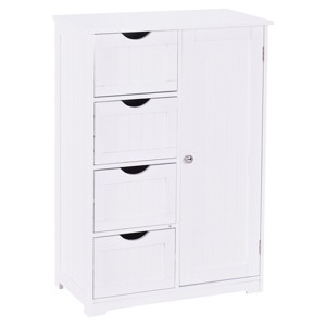 Tangkula 4 Drawer  2 Shelves Storage Cabinet Free Standing Wooden Cupboard White - 1 of 4