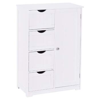 Tangkula 4 Drawer  2 Shelves Storage Cabinet Free Standing Wooden Cupboard White