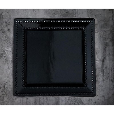 Lorren Home Trends 16 Piece Square Beaded Stoneware Dinnerware set, service for 4, Black