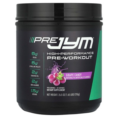 JYM Supplement Science Pre JYM®, High Performance Pre-Workout, Grape Candy, 1.65 lbs (750 g)