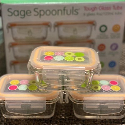 Sage Spoonfuls 6 Piece Tough Glass Tubs Baby Food Storage Containers