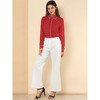 Allegra K Women's Printed Long Sleeve Piped Button Down Office Shirt - 2 of 4