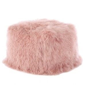 Saro Lifestyle Real Mongolian 100% Wool Lamb Fur Pouf Ottoman Square - 1 of 3