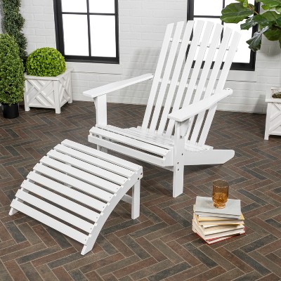 Saranac White Acacia Wood Adirondack Chair with Ottoman