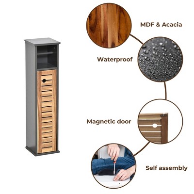 Gray and Natural Acacia Wood Free-Standing Toilet Paper Holder